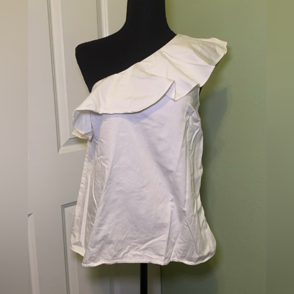 Ann Taylor white one shoulder ruffle women’s top